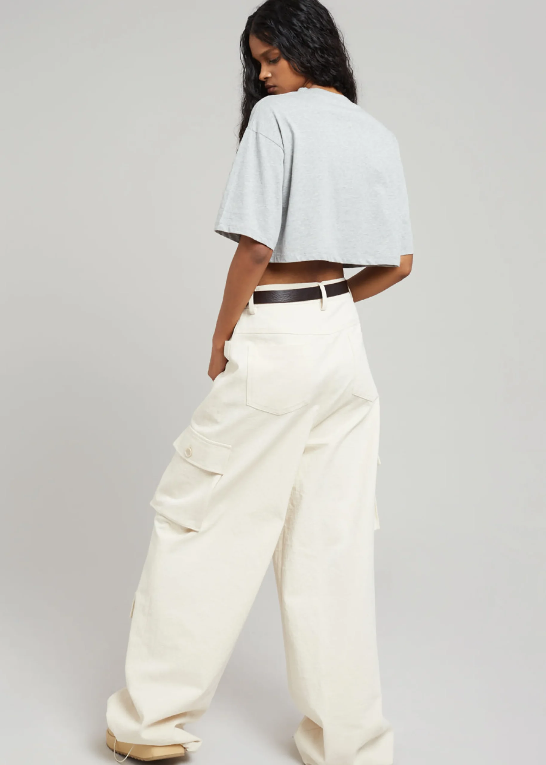 The Frankie Shop Karina Cropped T-Shirt Heather Grey New