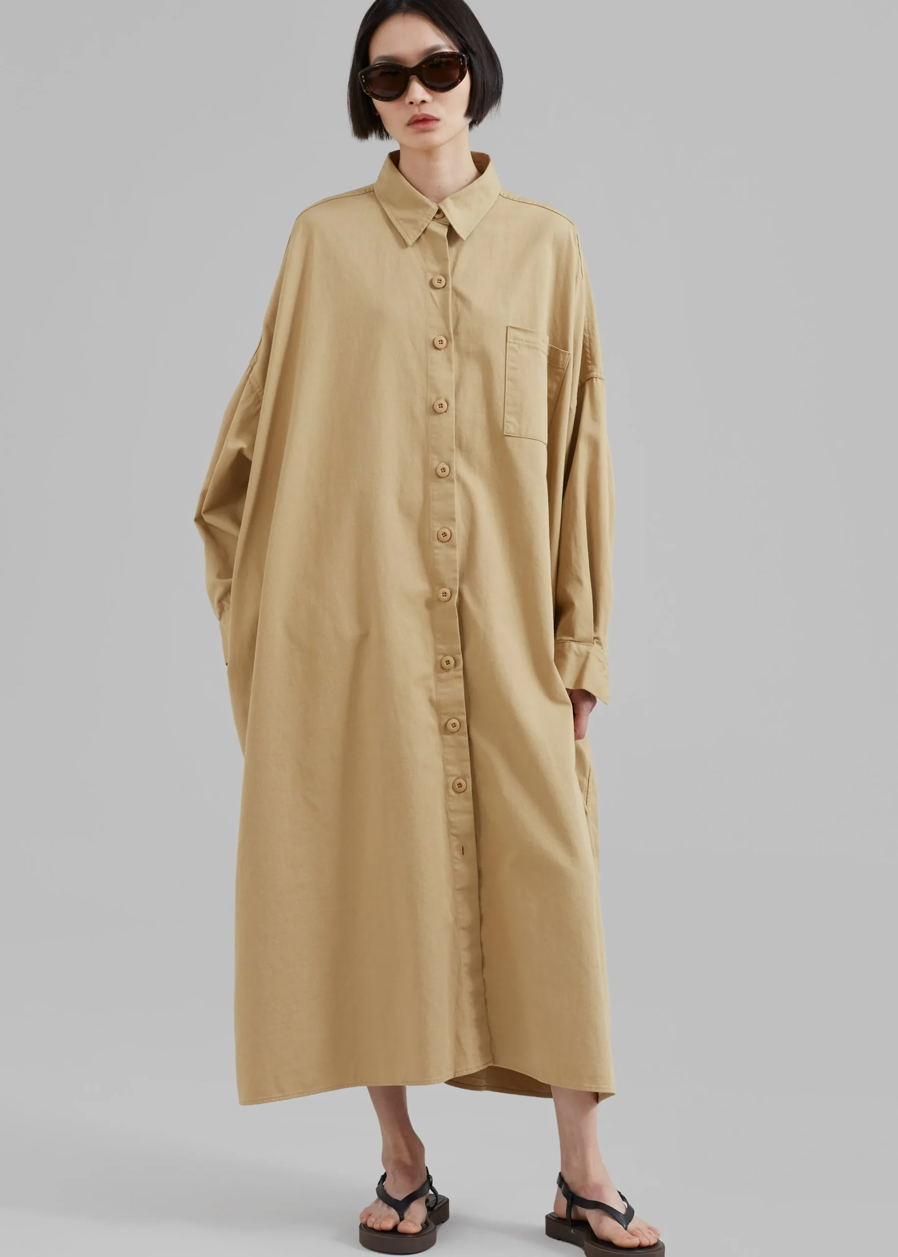The Frankie Shop Kason Oversized Shirt Dress Sahara