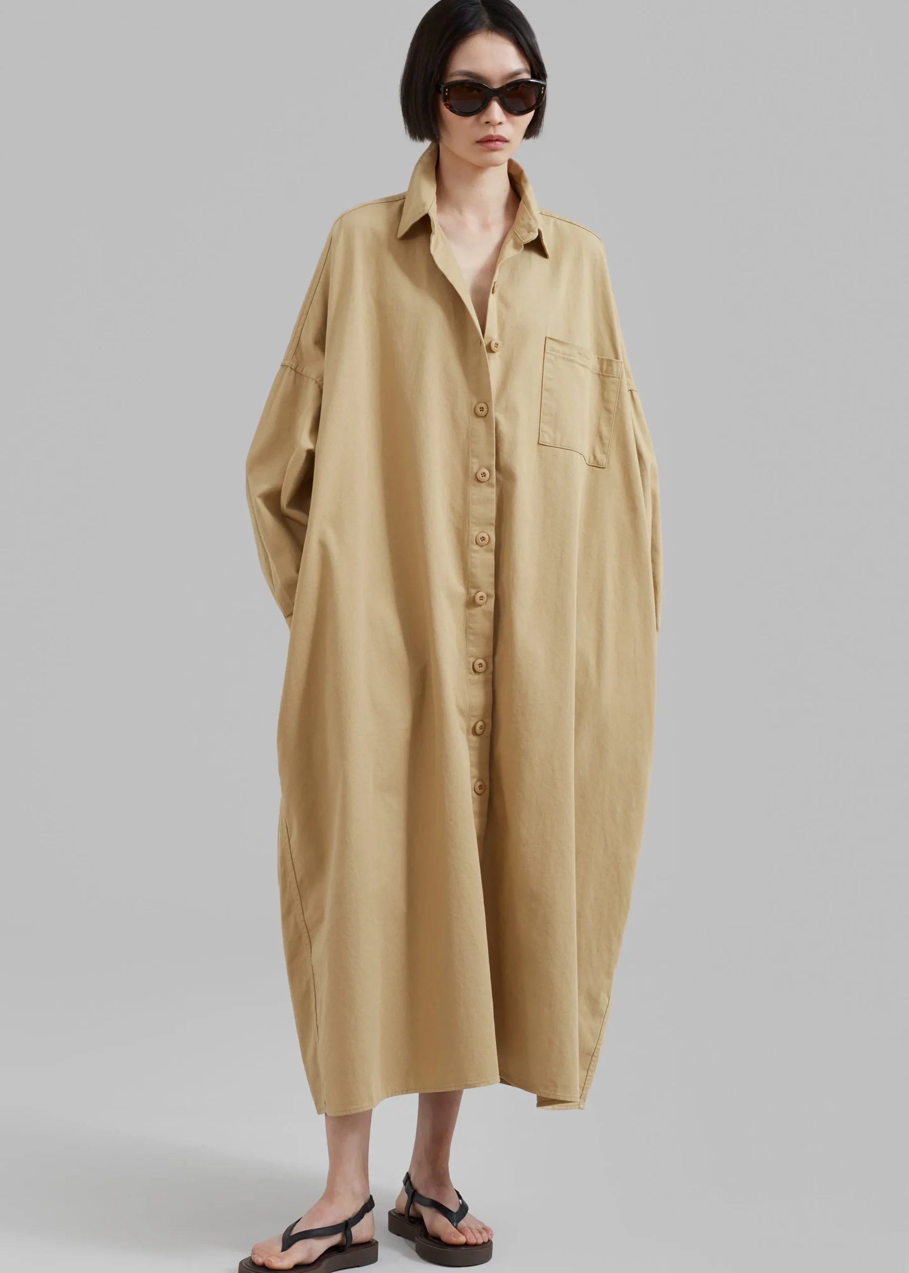 The Frankie Shop Kason Oversized Shirt Dress Sahara