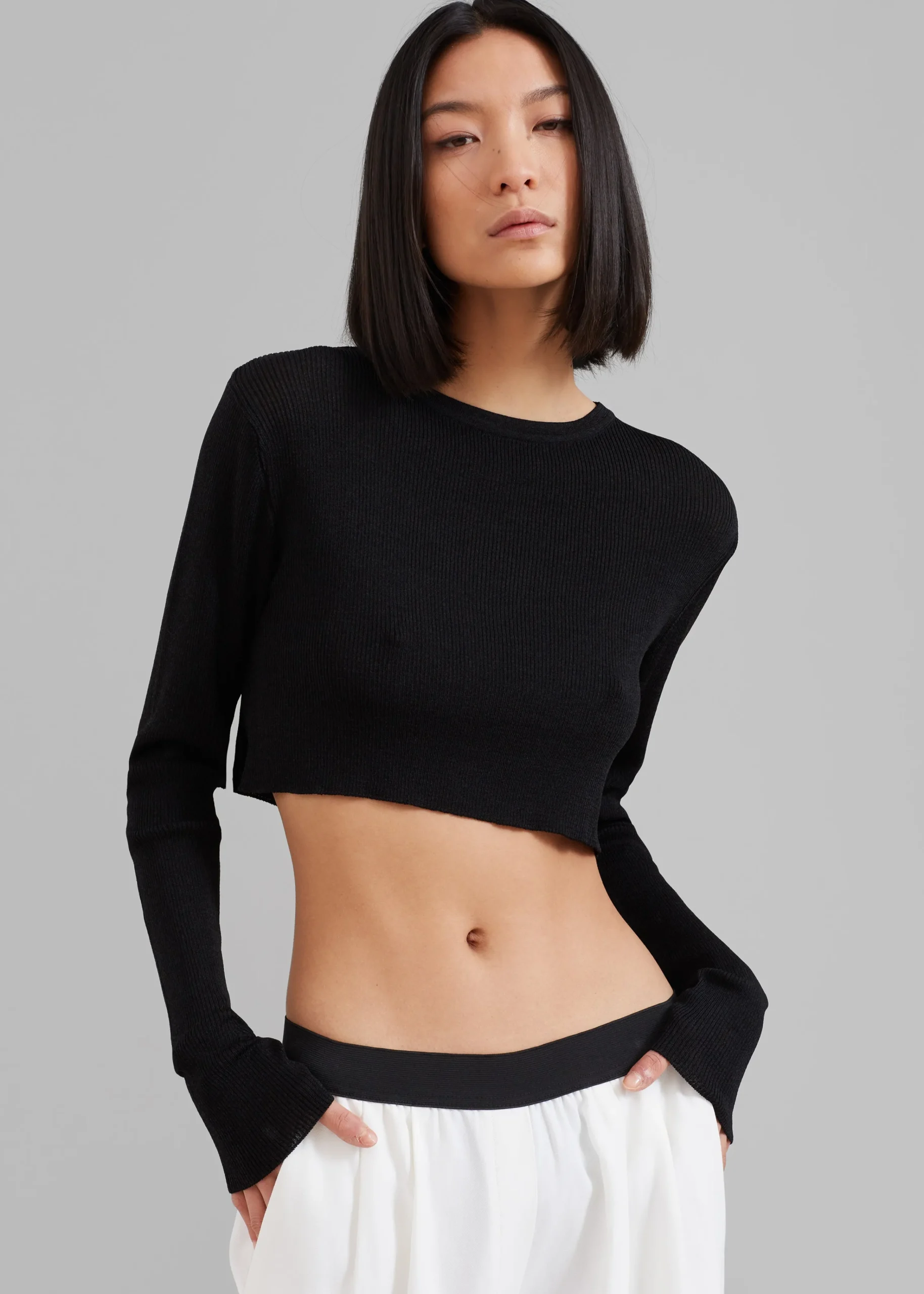 The Frankie Shop Kaz Cropped Knit Top Black Hot
