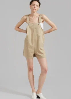 The Frankie Shop Keeley Overall Shorts Beige Clearance