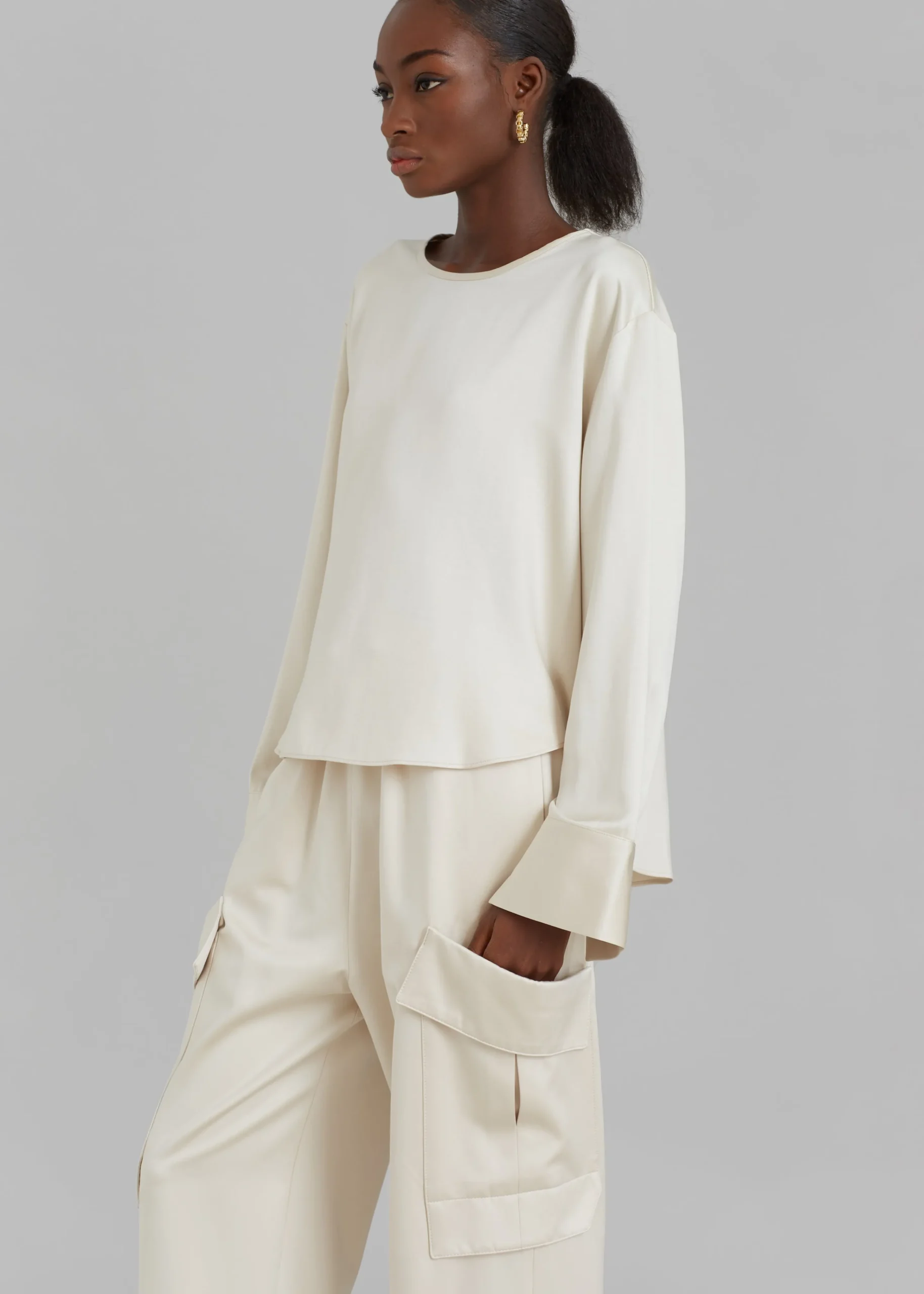 The Frankie Shop Kemp Silky Blouse Cream Sale