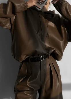 The Frankie Shop Kerang Faux Leather Bermuda Shorts Brown Online
