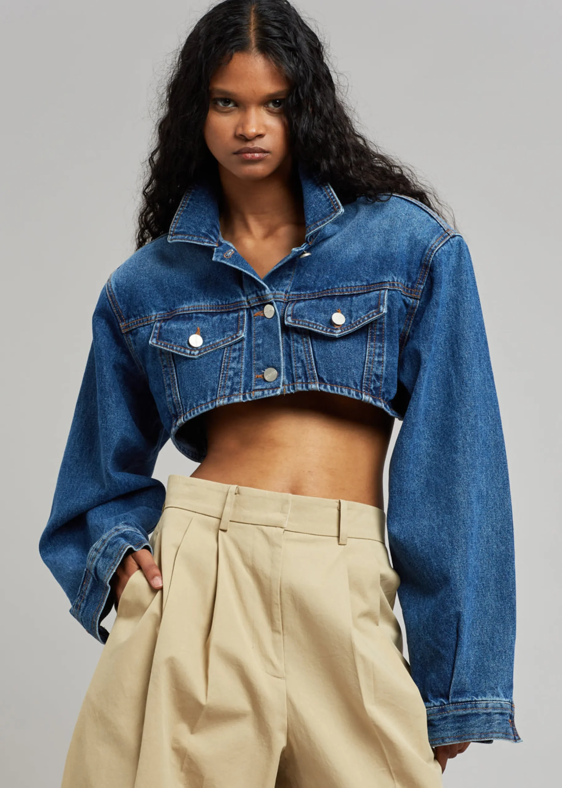 The Frankie Shop Kett Cropped Denim Jacket Dark Indigo Best