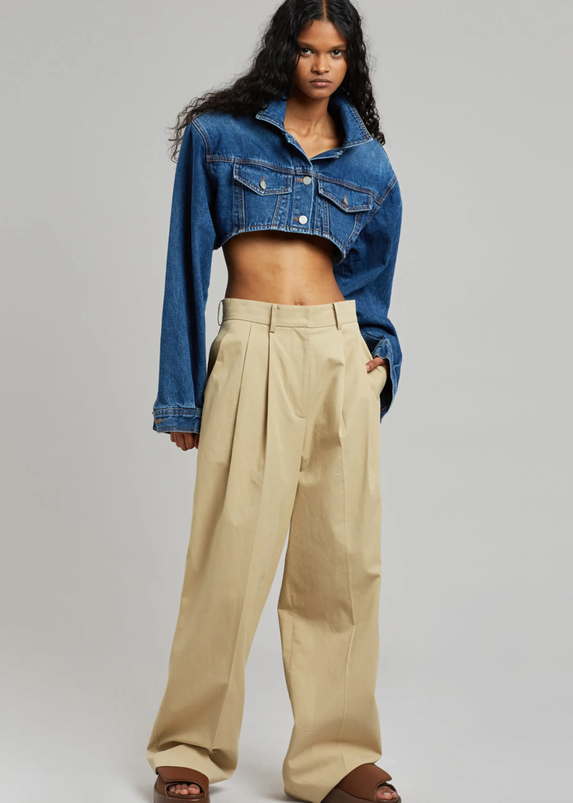 The Frankie Shop Kett Cropped Denim Jacket Dark Indigo Best