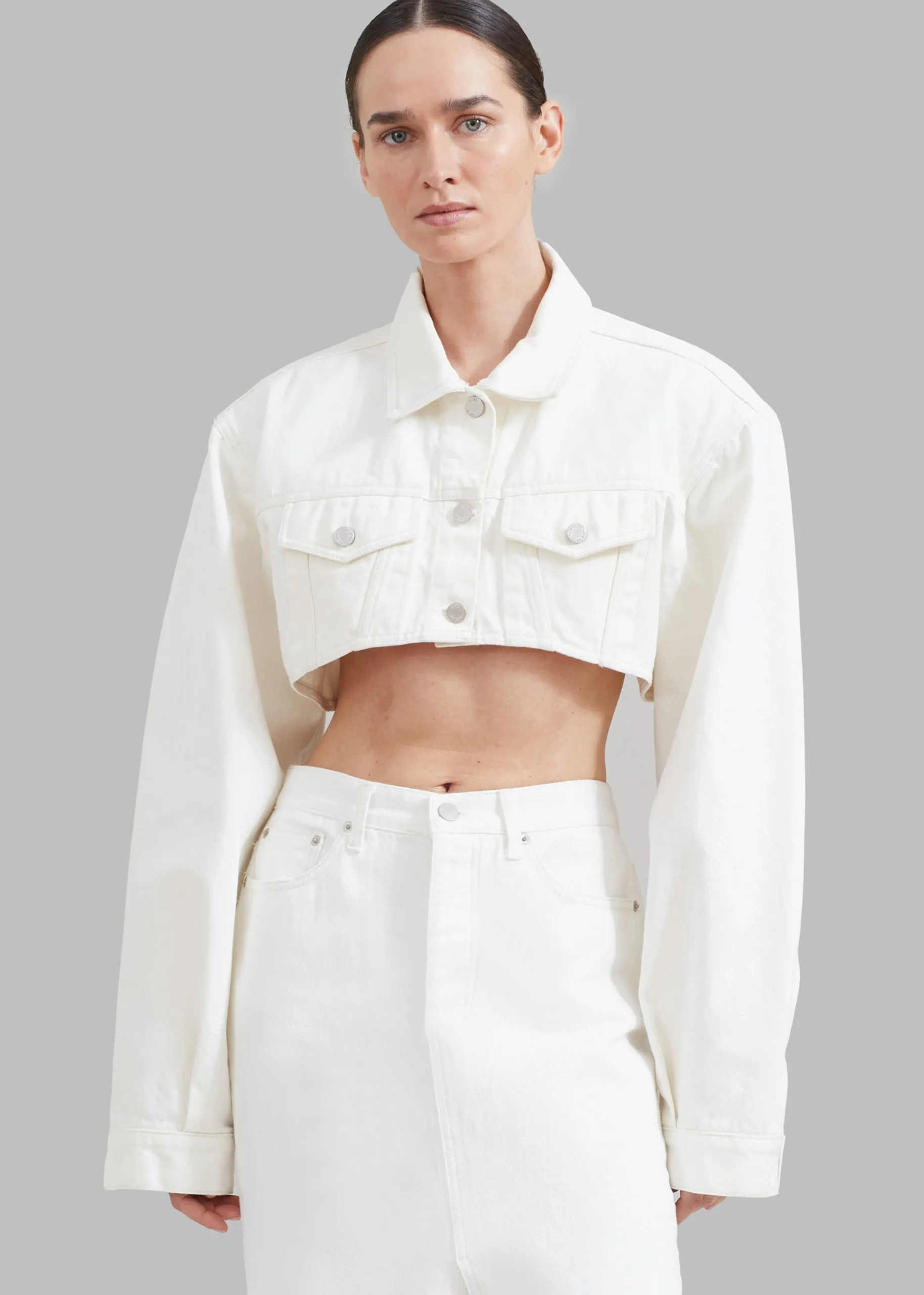 The Frankie Shop Kett Cropped Denim Jacket Off White Discount