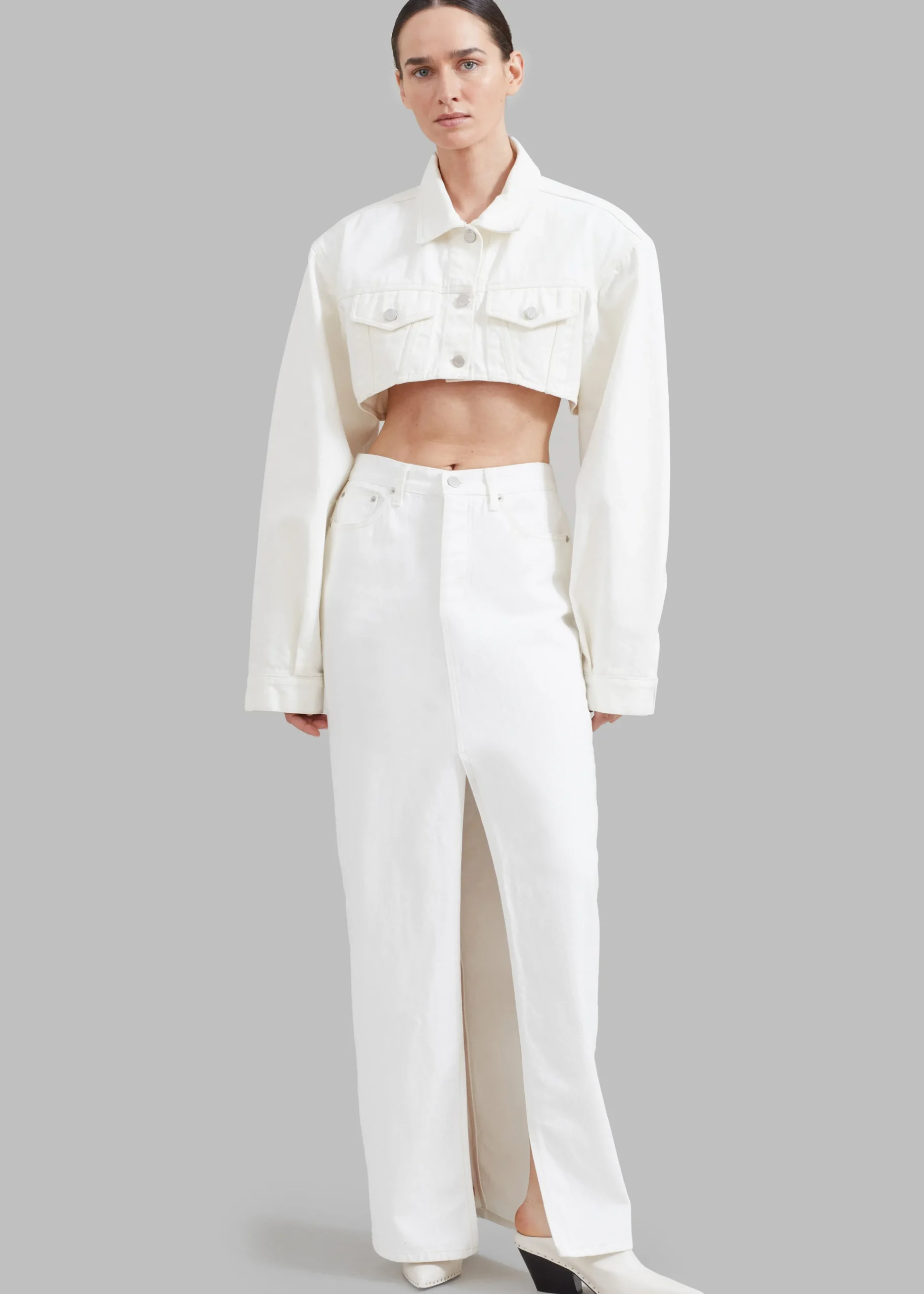 The Frankie Shop Kett Cropped Denim Jacket Off White Discount