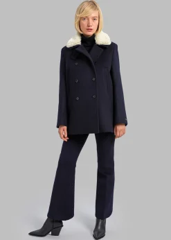 The Frankie Shop Kimmo Faux Fur Collar Peacoat Navy Sale