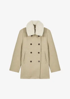 The Frankie Shop Kimmo Faux Fur Collar Peacoat Beige Discount