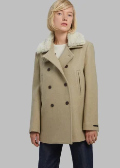 The Frankie Shop Kimmo Faux Fur Collar Peacoat Beige Discount