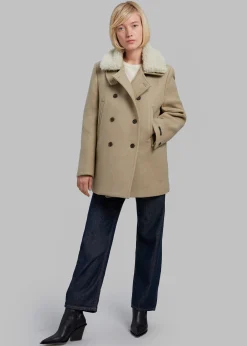 The Frankie Shop Kimmo Faux Fur Collar Peacoat Beige Discount