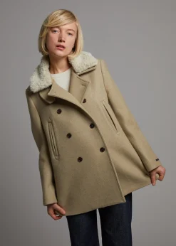 The Frankie Shop Kimmo Faux Fur Collar Peacoat Beige Discount