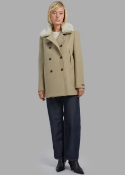 The Frankie Shop Kimmo Faux Fur Collar Peacoat Beige Discount