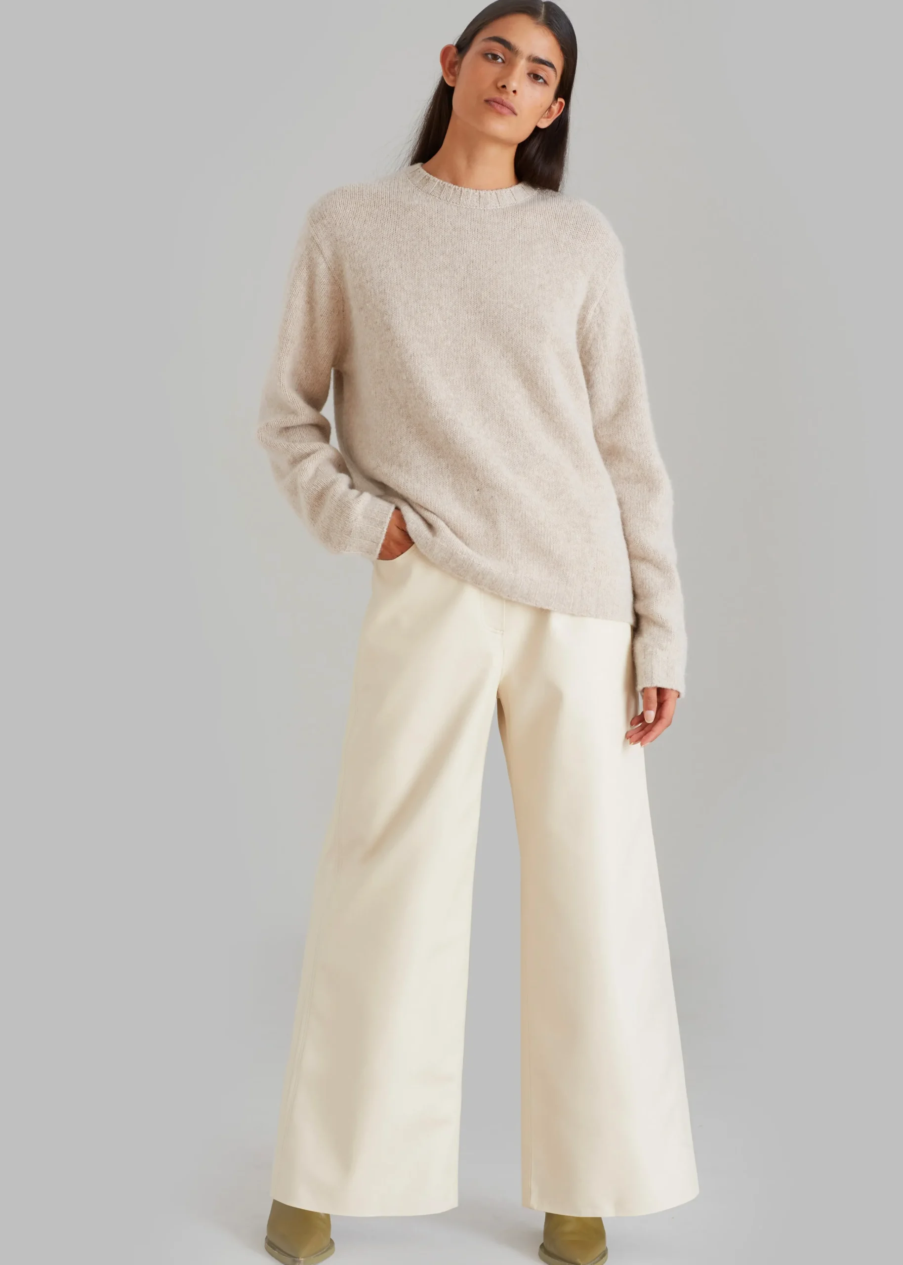The Frankie Shop Kira Wide Pants Beige New