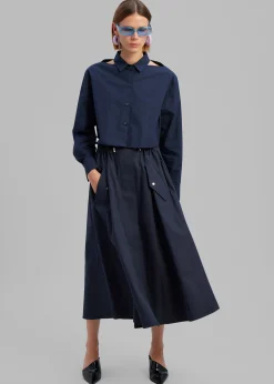 The Frankie Shop Lara Open Shoulder Cropped Shirt Navy Sale