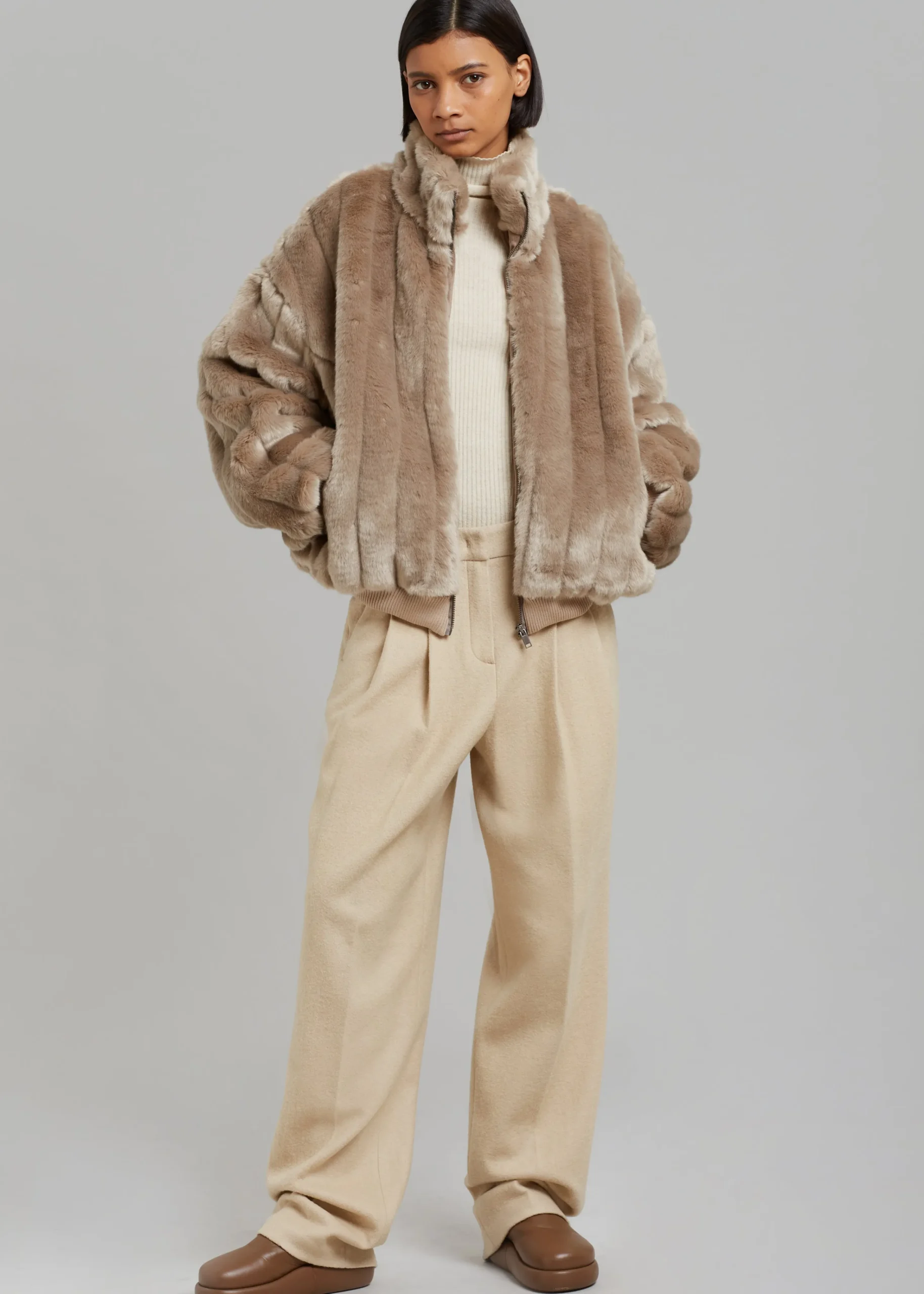 The Frankie Shop Layton Boiled Wool Suit Pants Beige Online