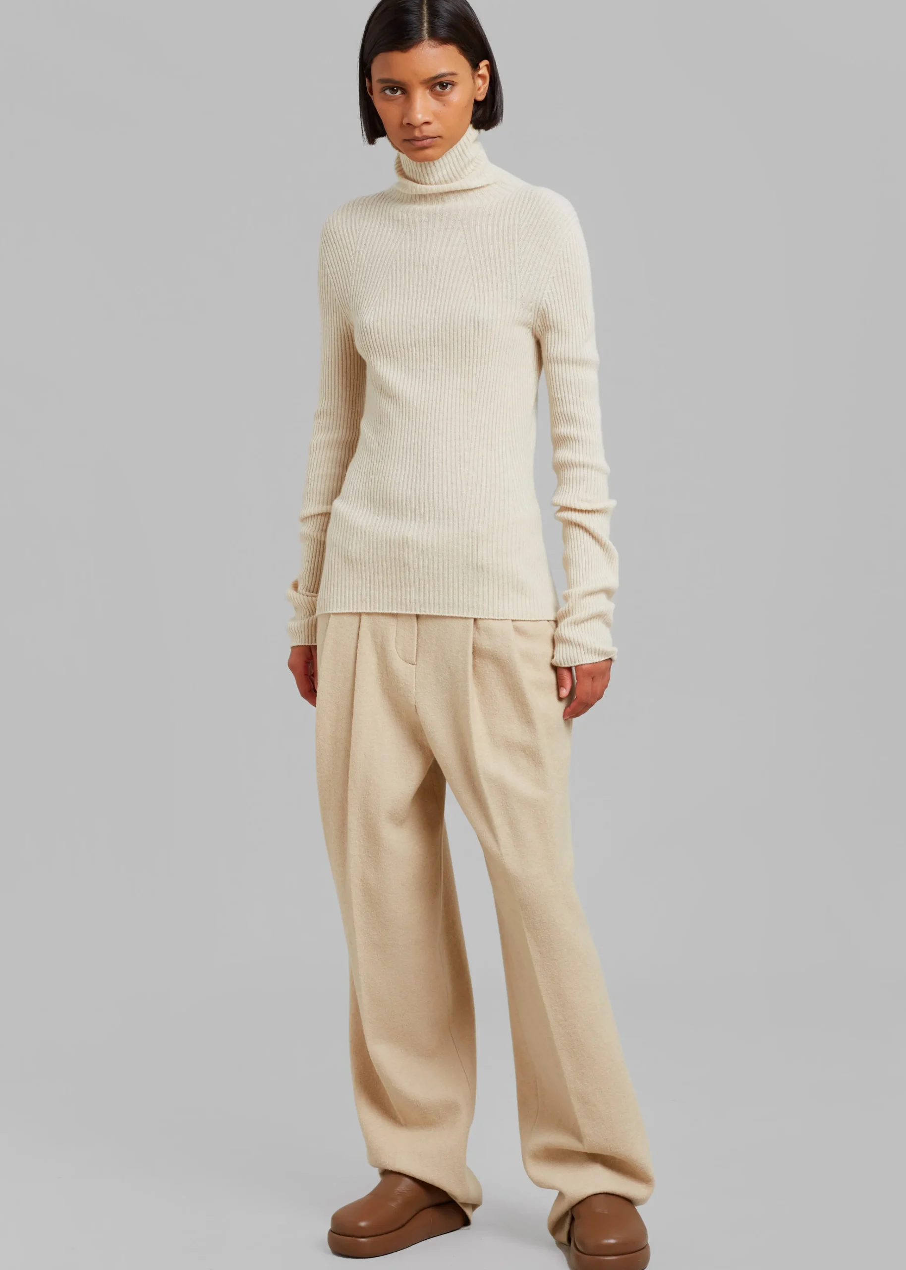 The Frankie Shop Layton Boiled Wool Suit Pants Beige Online