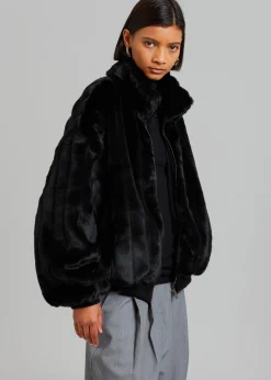 The Frankie Shop Lea Faux Fur Jacket Black Discount