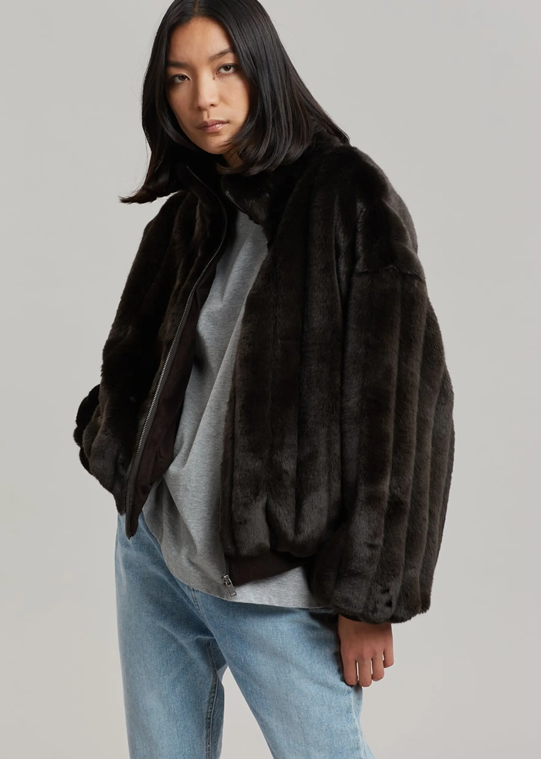 The Frankie Shop Lea Faux Fur Jacket Java Clearance