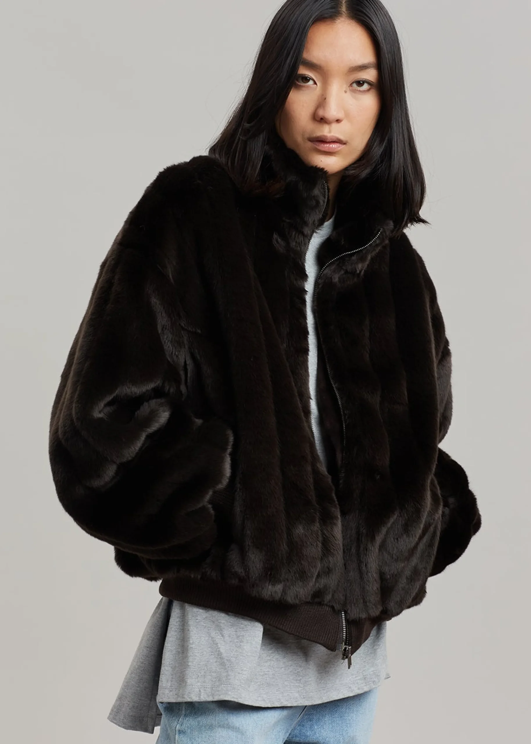 The Frankie Shop Lea Faux Fur Jacket Java Clearance