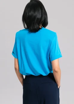 The Frankie Shop Lena Padded Shoulder Tee Cobalt