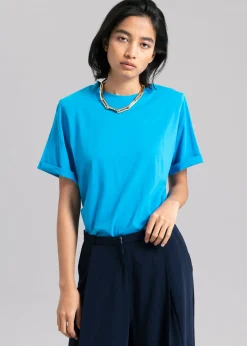 The Frankie Shop Lena Padded Shoulder Tee Cobalt
