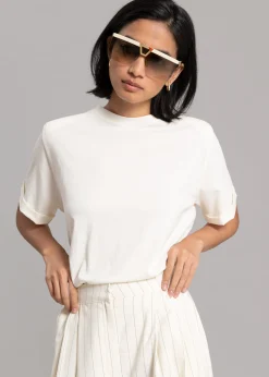 The Frankie Shop Lena Padded Shoulder Tee Cream