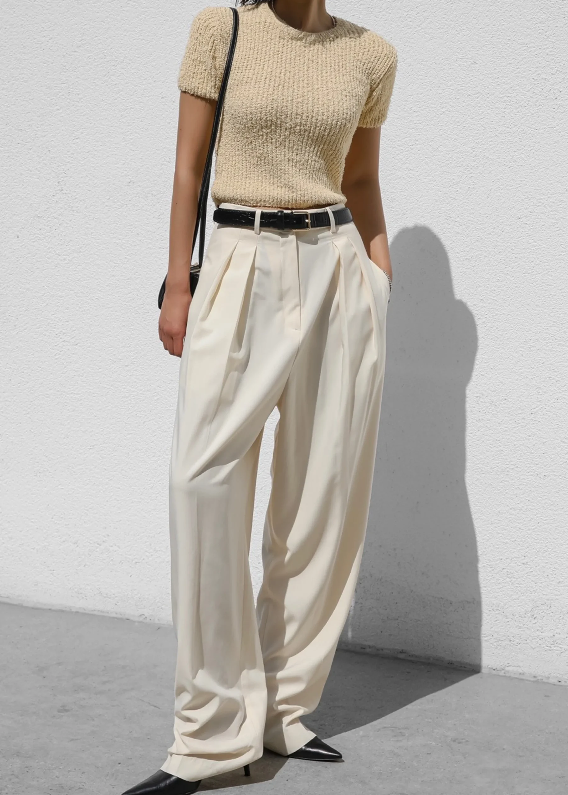 The Frankie Shop Lexie Knit Cropped Top Beige Best