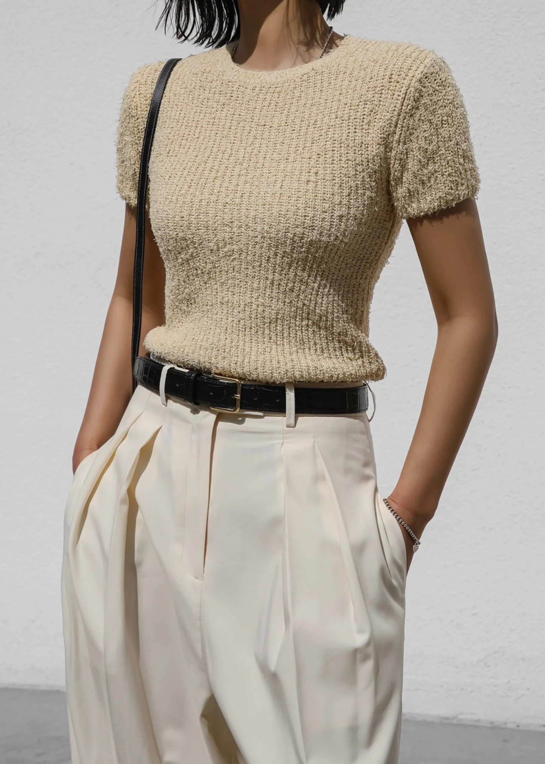 The Frankie Shop Lexie Knit Cropped Top Beige Best