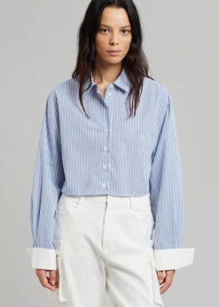 The Frankie Shop Lil Contrast Cuff Shirt Blue Stripe Best