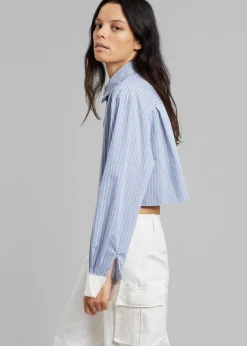 The Frankie Shop Lil Contrast Cuff Shirt Blue Stripe Best