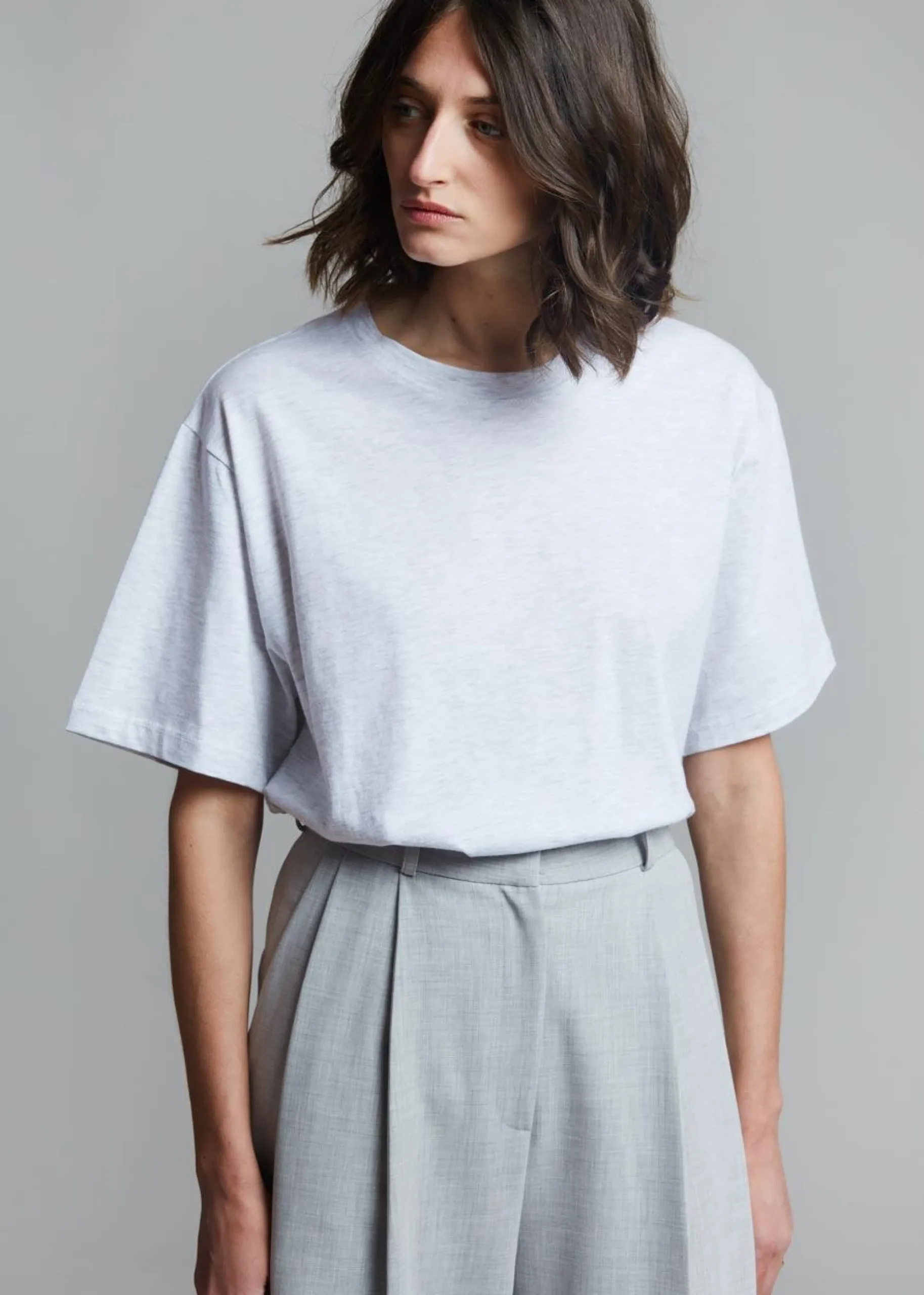 The Frankie Shop Lilou Simple Tee Light Grey Melange Hot