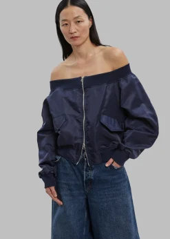 The Frankie Shop Lilya Off Shoulder Bomber Navy