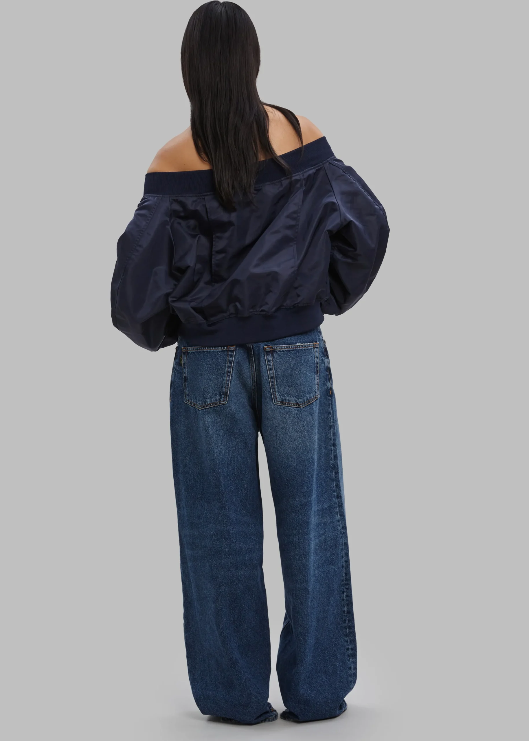 The Frankie Shop Lilya Off Shoulder Bomber Navy