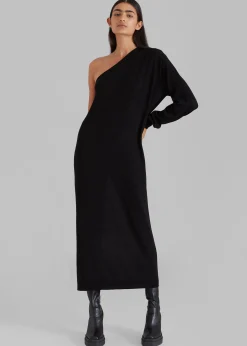 The Frankie Shop Lina One Shoulder Loose Knit Dress Black Online