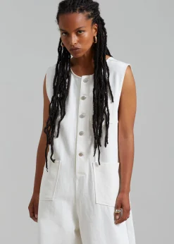 The Frankie Shop Liv Denim Jumpsuit White Best
