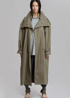 The Frankie Shop Lottie Wing Collar Trench Coat Olive Sale