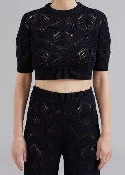 The Frankie Shop Loulou Studio Jaro Crochet Cropped Top Black Sale