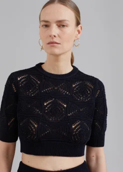 The Frankie Shop Loulou Studio Jaro Crochet Cropped Top Black Sale