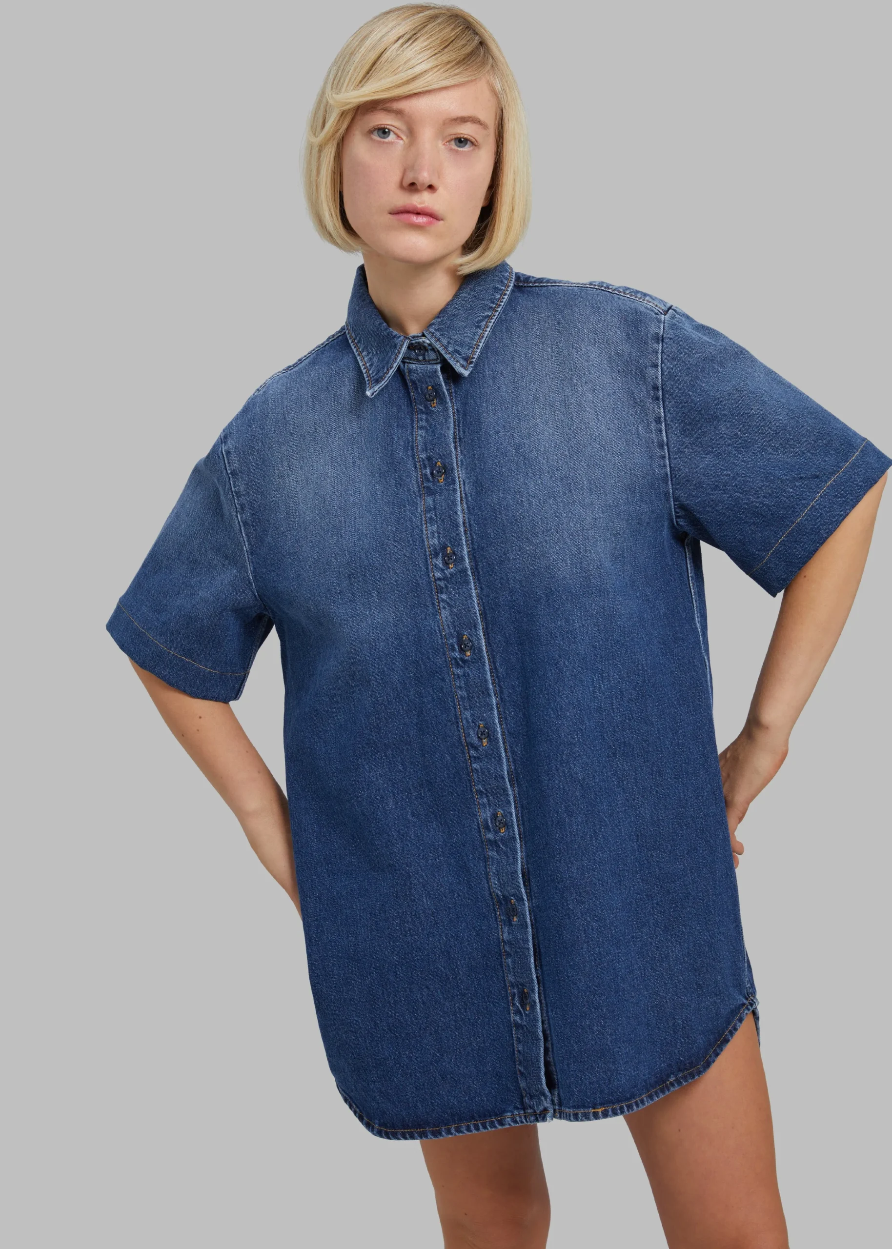 The Frankie Shop Loulou Studio Sant Shirt Dress Washed Blue Best