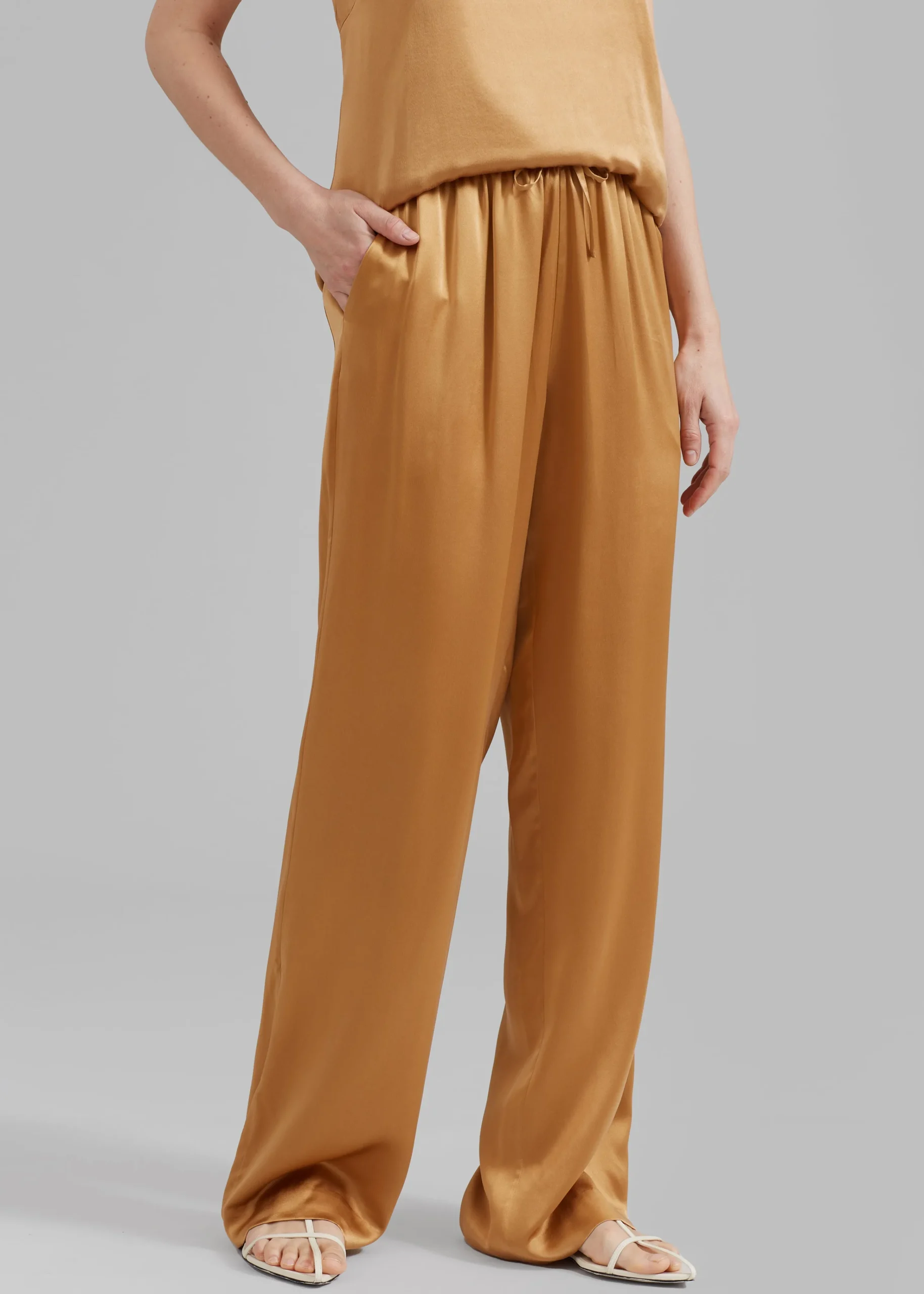 The Frankie Shop Loulou Studio Soma Silk Pants Camel Best