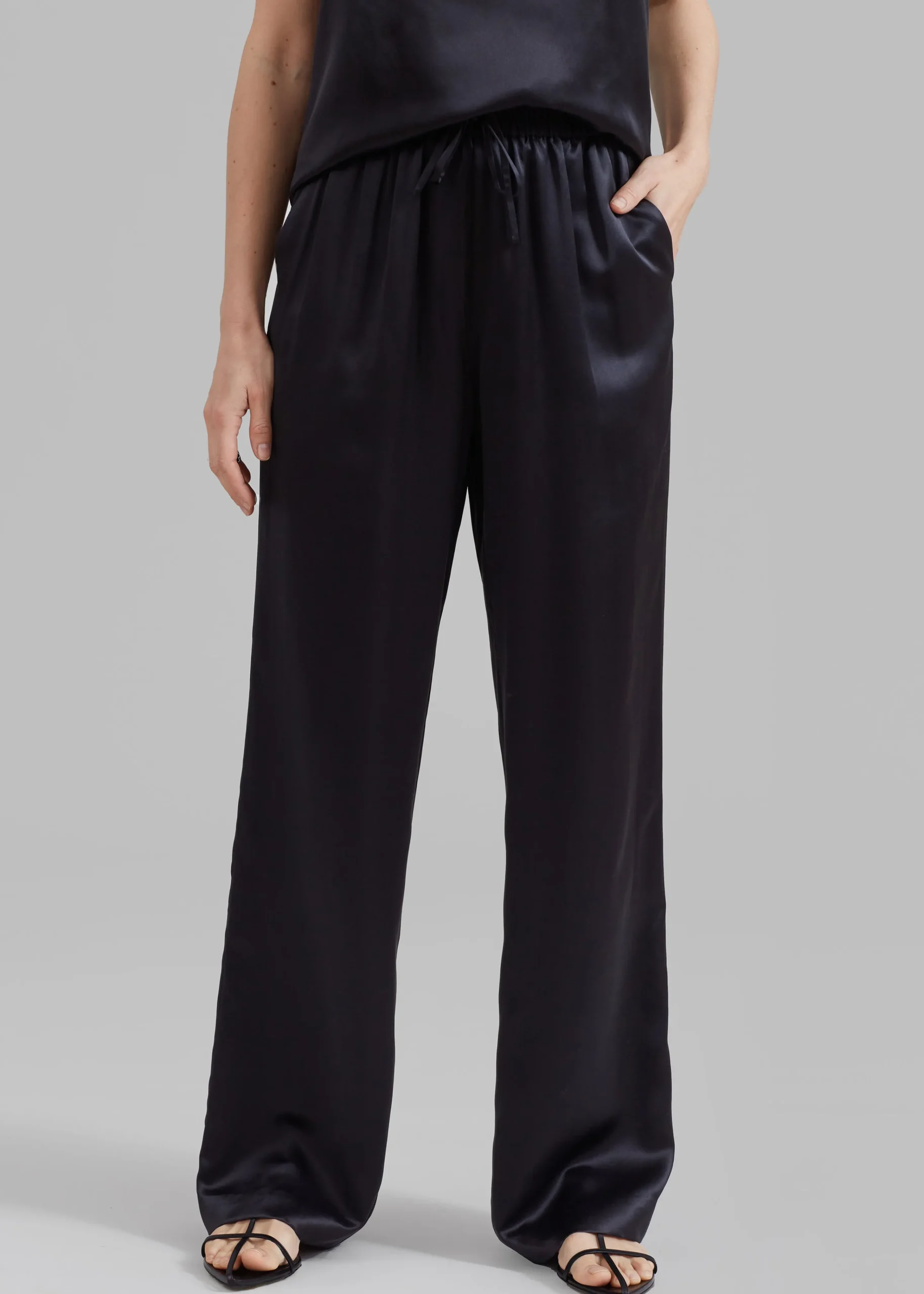 The Frankie Shop Loulou Studio Soma Silk Pants Black
