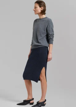 The Frankie Shop Low Classic Side Slit Knit Skirt Navy Best