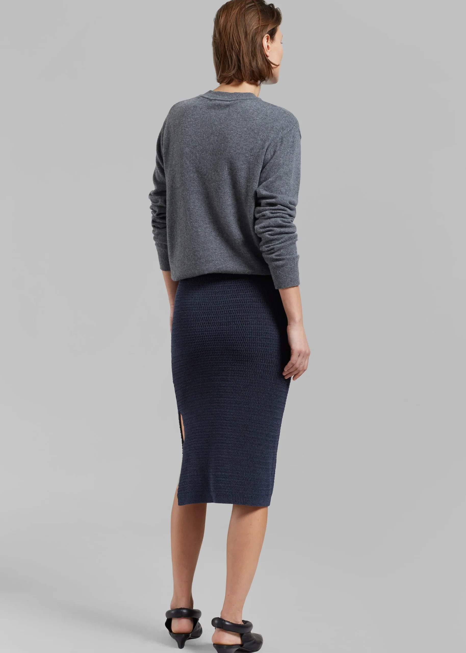 The Frankie Shop Low Classic Side Slit Knit Skirt Navy Best