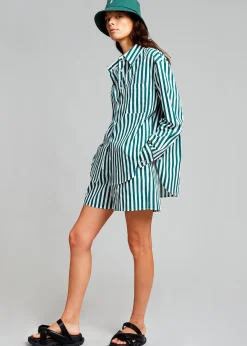 The Frankie Shop Lui Cotton Shirt Pine Stripe