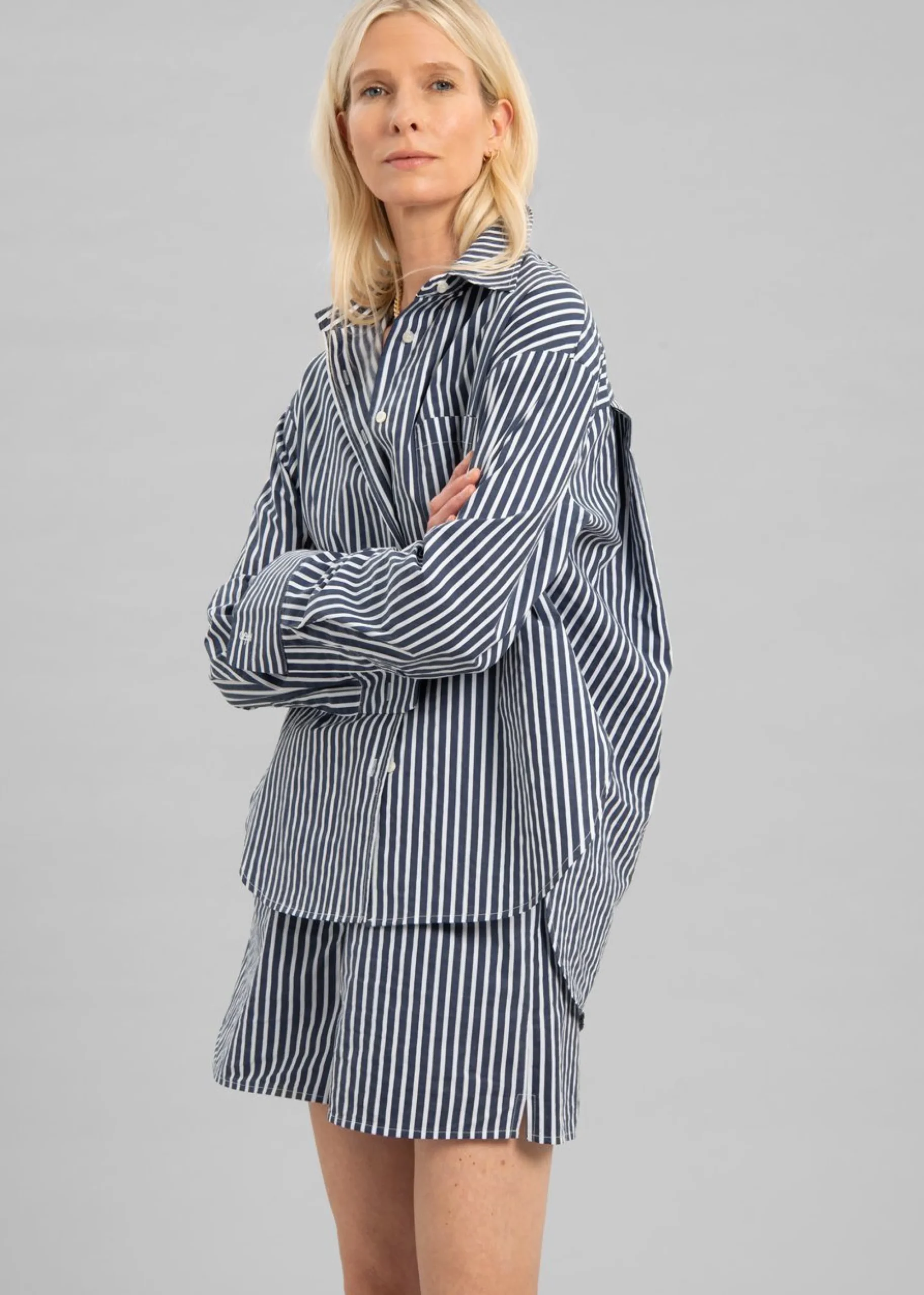 The Frankie Shop Lui Cotton Shirt Navy Stripe Online