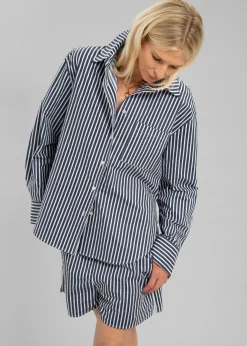 The Frankie Shop Lui Cotton Shirt Navy Stripe Online