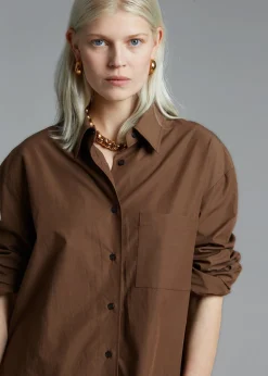 The Frankie Shop Lui Organic Cotton Shirt Chocolate New