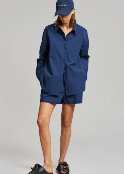 The Frankie Shop Lui Organic Cotton Shirt Navy Sale