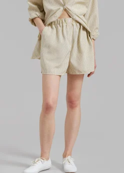 The Frankie Shop Lui Oxford Boxer Shorts Pale Yellow/Black Stripe Hot